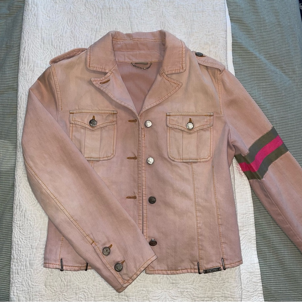 Vintage Alexander McQueen pink denim military-style jacket